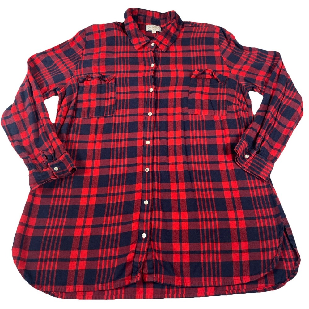 Mud‎ Pie M/L Womens Plaid Red Navy Long Sleeve Shirt